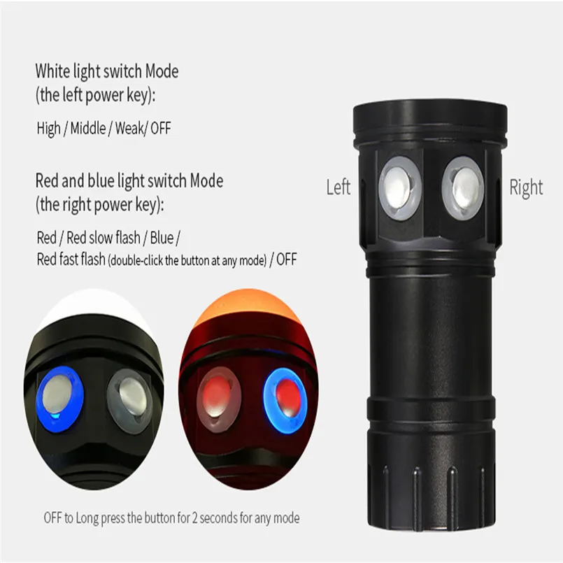 Excellent 80m LED Diving Flashlight Photography Light Underwater IPX8 Waterproof Torch Lamp Super Bright Flashlight Bicycle Light 40OT18 6