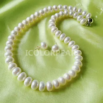 

WEICOLOR Wholesale Price For High Luster 9.5-10.5 mm White Semi-round Freshwater Pearl Set
