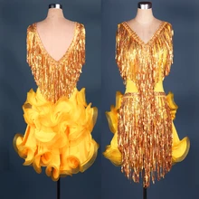 Самба Румба Танго костюмы для латинских танцев блёстки платье с кисточками для латинских танцев для женщин сальса латинских соревнований платье для девочек Дети