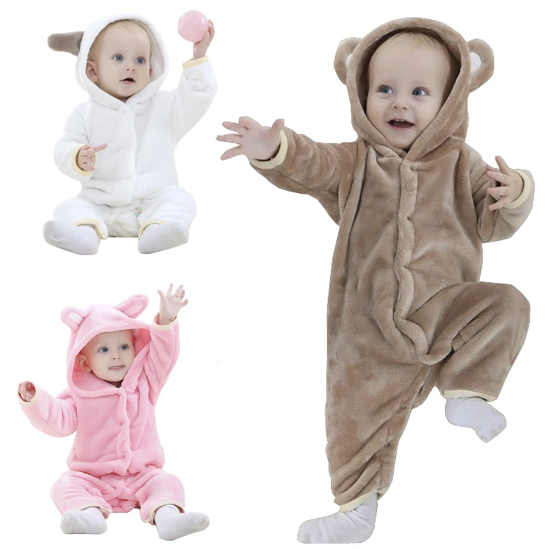 Brand Designer Soft Flannel Baby Pajamas Kawaii Kids Boy Girls Sleepwear Warm Boys Girls Hooded Romper