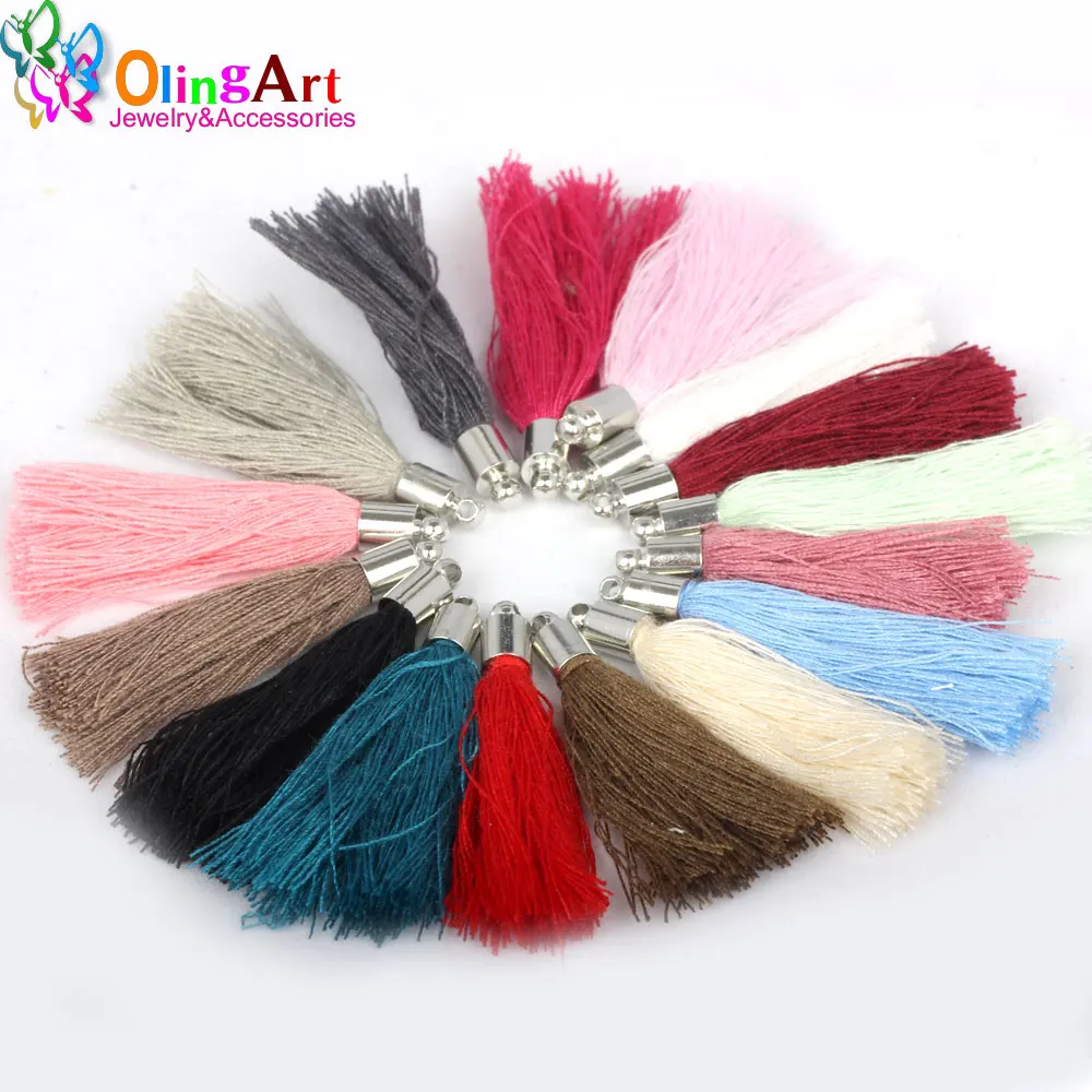 

OlingArt 35mm/40mm 20Pcs Mix Color Cotton Tassel Charm Necklace Earring Tassels DIY Jewelry Making Straps Keychain Pendants 2019