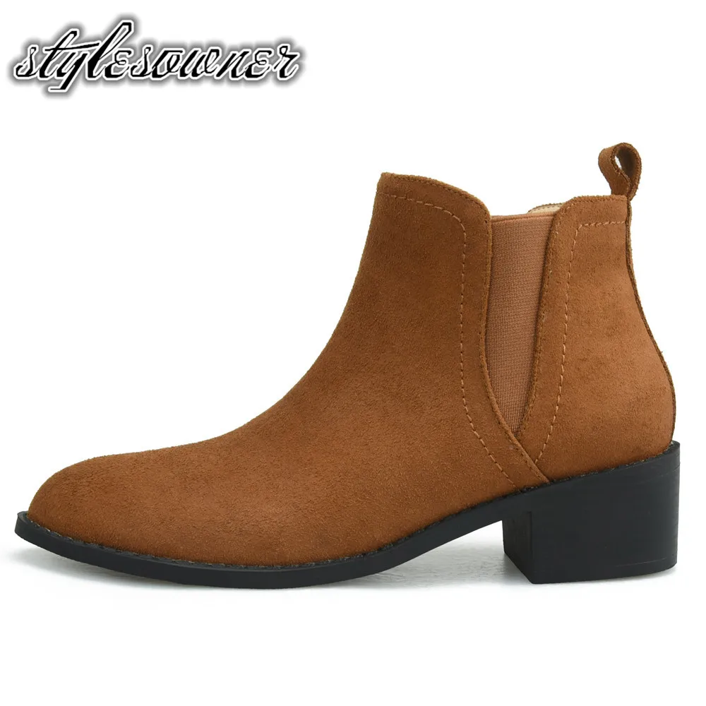 

Stylesowner High Quality New Style Sweet Winter Woman Short Boots Black Solid Color Slip on Ankle Boots for Female Low Heels