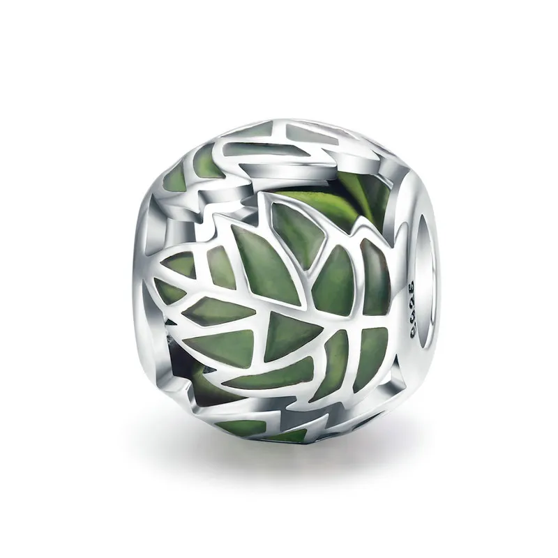 

MOWIMO Tree of Life Tree Leaves Green Enamel Beads 925 Sterling Silver Fit Original Pandora Bracelet Charms DIY Jewelry BKC524