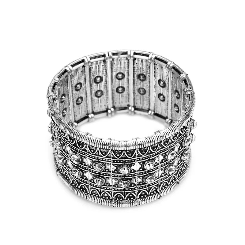 

Punk Bohemia Rhinestone Stretch Wide Vintage Metal Cuff Bracelet Bangle Charm
