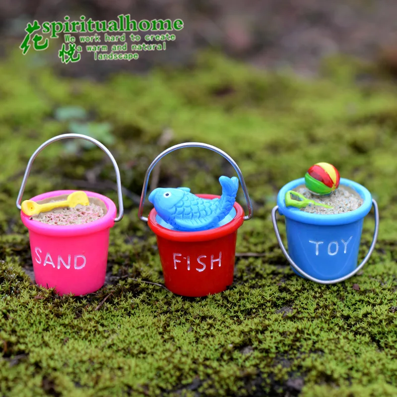 Moss Micro Landscape Furnishing Articles Beach Bucket Seascape DIY Assembly Miniature Figurines 3pcs