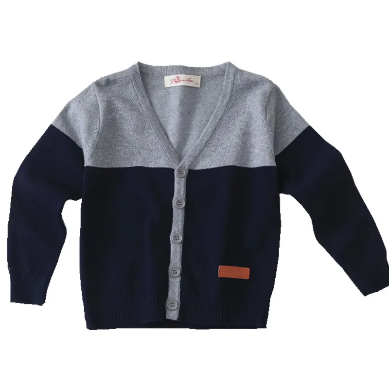 

2018 New Spring And Autumn Boys Wool Knitted Cardigan Sweater Thin Cloth Pure Cotton Jacket Long Sleeve Patched