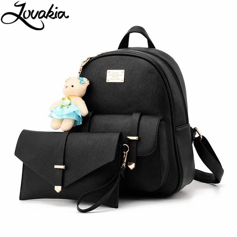 2017 New Brand Women s Casual Leather School Bag font b Backpack b font Set Fasion