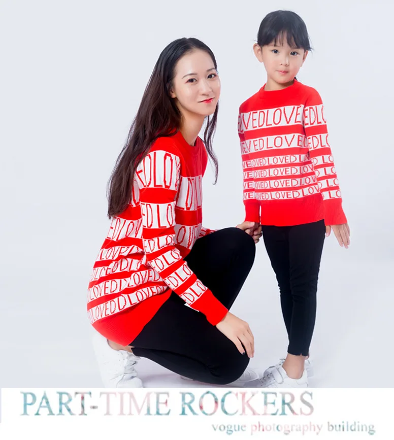 Christmas women baby girls knitted sweaters cardigans family look matching mother daughter clothes mommy and me clothes