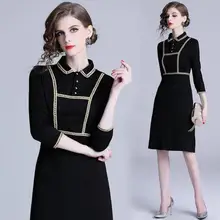 Женское весенне-летнее платье, модное ТРАПЕЦИЕВИДНОЕ винтажное черное платье, новинка, обтягивающее платье с рукавом 3/4, элегантное офисное платье Vestidos