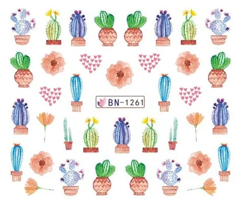 

Nail Art Sticker Water Decals Nails Tattoo Slider Stickers Cactus Love Heart Designs Decoration Manicure Pegatina Foil Wraps