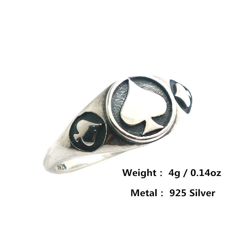 

Unisex S925 Silver Cool Poker Spade Classic Ring Newest