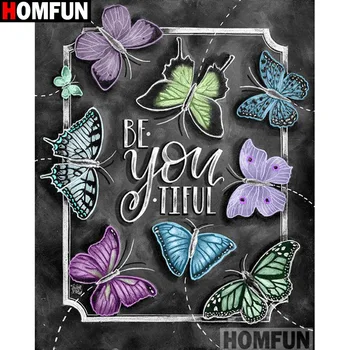 

HOMFUN Full Square/Round Drill 5D DIY Diamond Painting "Butterfly Text" 3D Embroidery Cross Stitch 5D Home Decor A13409