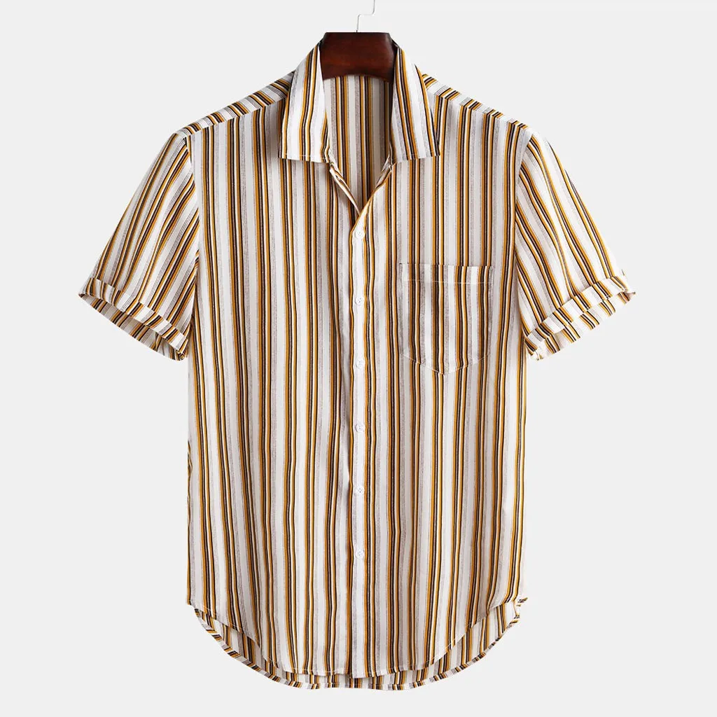 

Jaycosin 2019 New Men's Favorite Light Color Stripe Summer Short Sleeve Loose Buttons Casual Shirt Blouse May28 P35