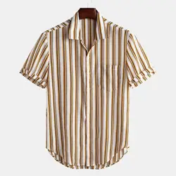 Jaycosin 2019 новые Для мужчин любимая свет Цвет в полоску летние шорты рукавом Свободные пуговицы Повседневная рубашка блузка May28 P35