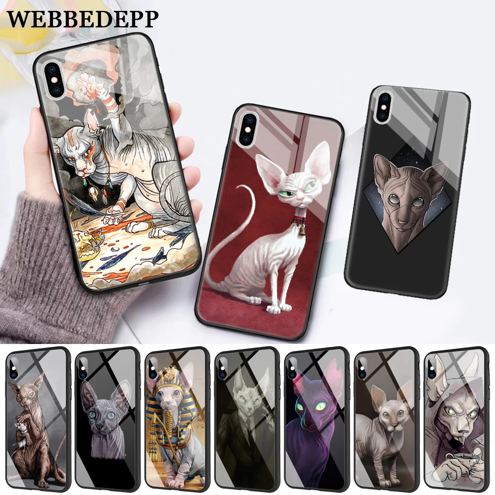 

WEBBEDEPP Tattoo Sphinx Cat Glass Phone Case for Apple iPhone 11 Pro X XS Max 6 6S 7 8 Plus 5 5S SE