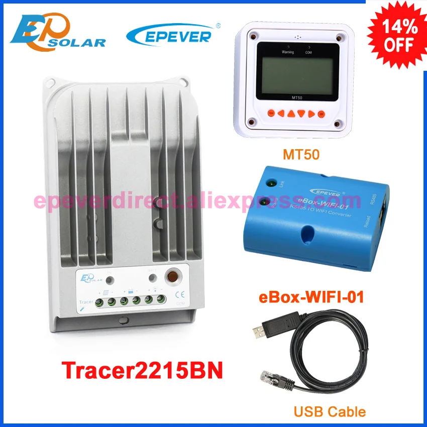 

20A 24v mppt EPEVER solar battery portable controller Tracer2215BN with wifi function MT50 meter and USB cable 20amp