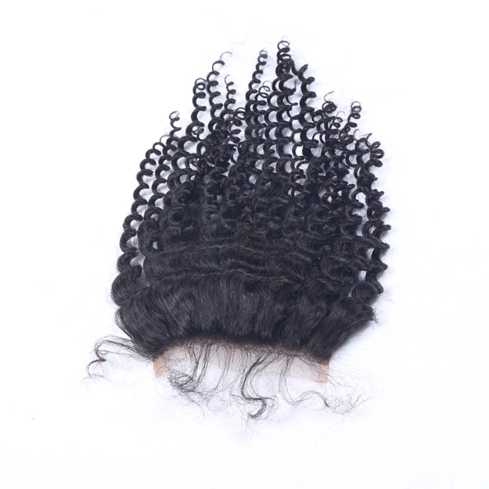 Remy человеческие волосы кудрявые Закрытие с волосами младенца бесплатно/средний/три части 4x4 дюймов бразильский афро кудрявый кружева закрытие