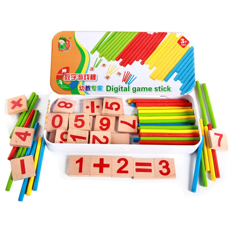 Baby Toys Wooden Intelligence Stick Education Wooden Toys Building Blocks Montessori Mathematical Iron Box Child Gift MZ188 baby-building-blocks-wooden