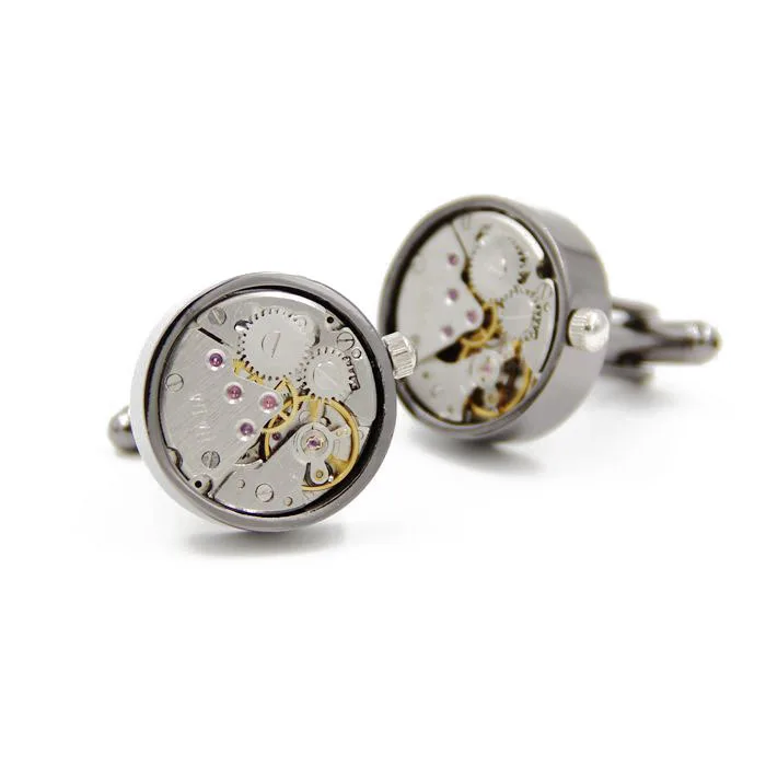

1 pair free shipping New movement Cufflinks Cuff Links Mens Watch shape spot movement Cufflinks