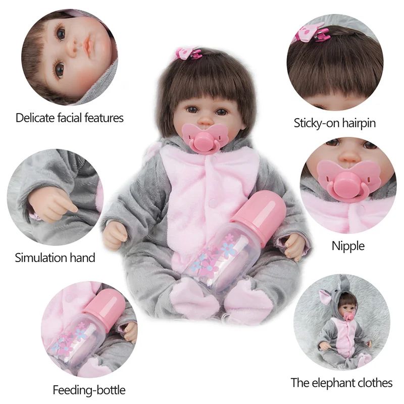 45 см одежда со слонами Reborn Baby Simulation Doll Reborn куклы для сна раннее образование для игрушки для принцесс подарок для детей