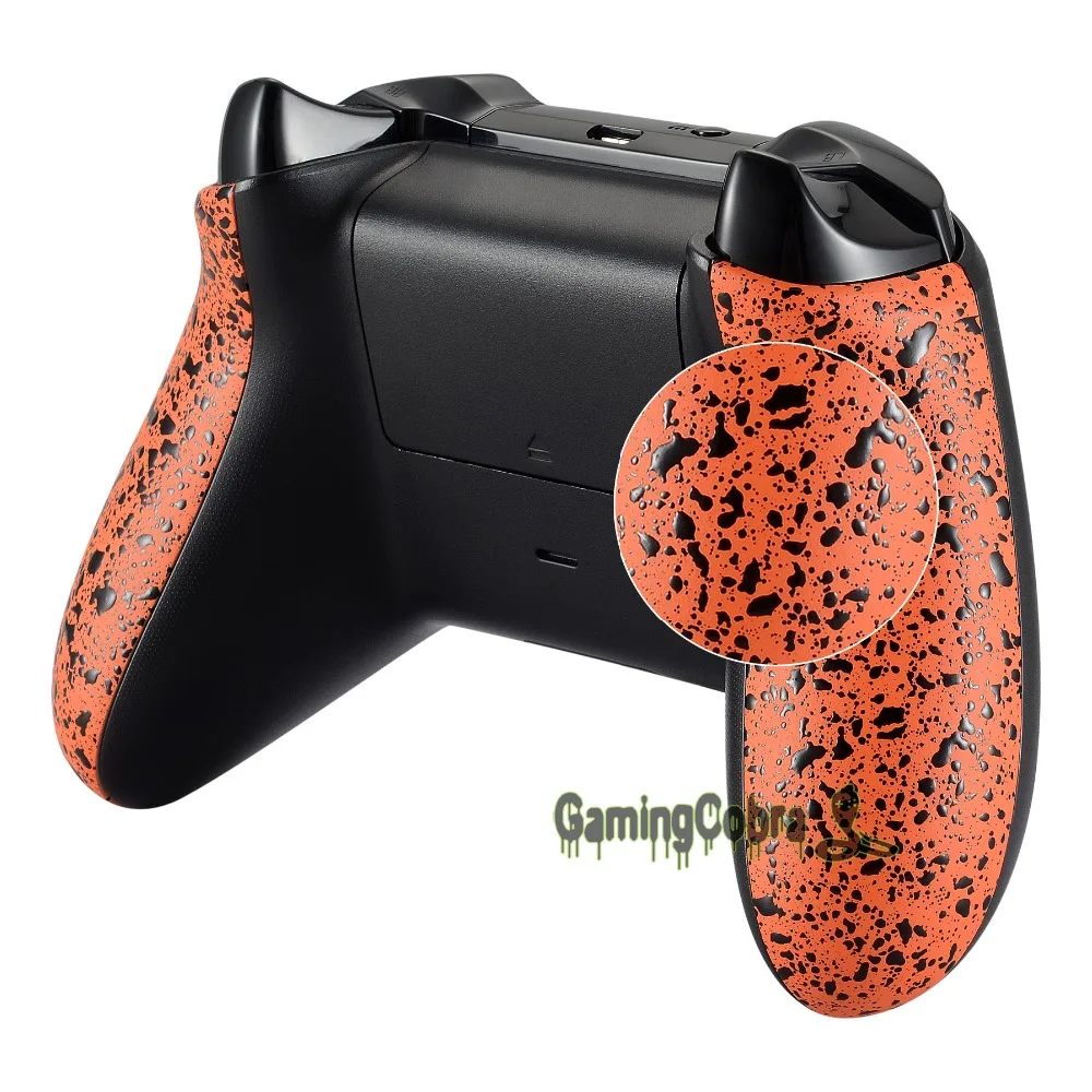 eXtremeRate Textured Orange Back Panels Non slip Side Rails Replacement Parts for Xbox One X