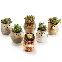 6pcs/lot 2.4 Inch Owl Pot Ceramic Flower Pot Flowing Glaze Base Serial Set Succulent Cactus Plant Container Planter Bonsai Pots