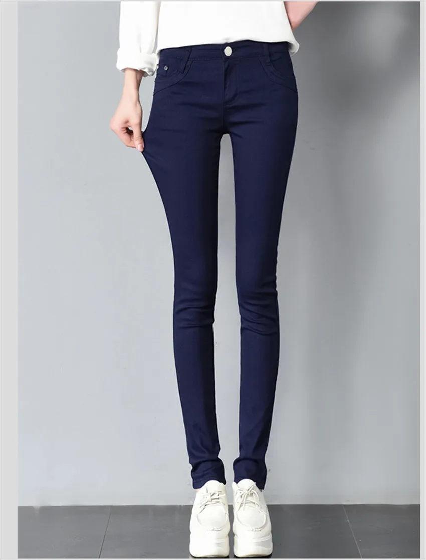 Весенние женские большие размеры базовые брюки карандаш повседневные брюки эластичные брюки для женщин тонкие женские джинсовые брюки