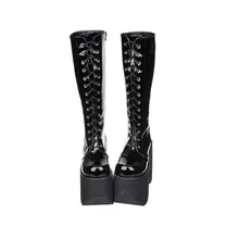 Симпатичные панковские туфли принцессы в стиле Лолиты; ботинки на очень высоком каблуке в стиле панк; высокие сапоги на толстой платформе со шнуровкой в стиле панк; pu9712