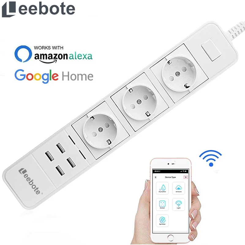 Pаспродажа Smart Wi Fi мощность полосы 4 USB порты и разъёмы голос управление для Amazon Echo Alexa Google дома таймер стабилизатор напряжения множественное гнездо пита...