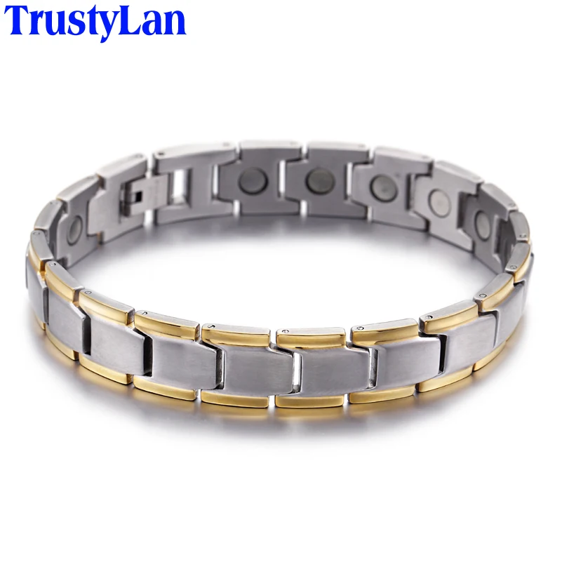

TrustyLan Never Fade Gold Color Bracelet Men Jewellery Stainless Steel Health Magnet Bracelets For Women Armbanden Voor Vrouwen