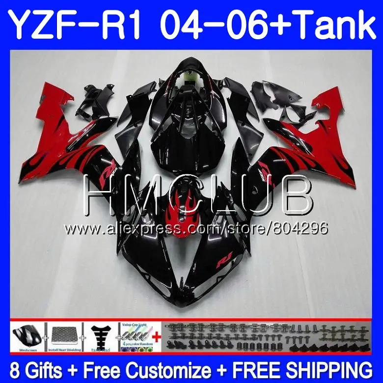 

Body For YAMAHA YZF1000 YZF R 1 YZF 1000 YZFR1 04 05 06 110HM18 YZF R1 04 06 YZF-1000 YZF-R1 2004 2005 2006 Fairing Red flames