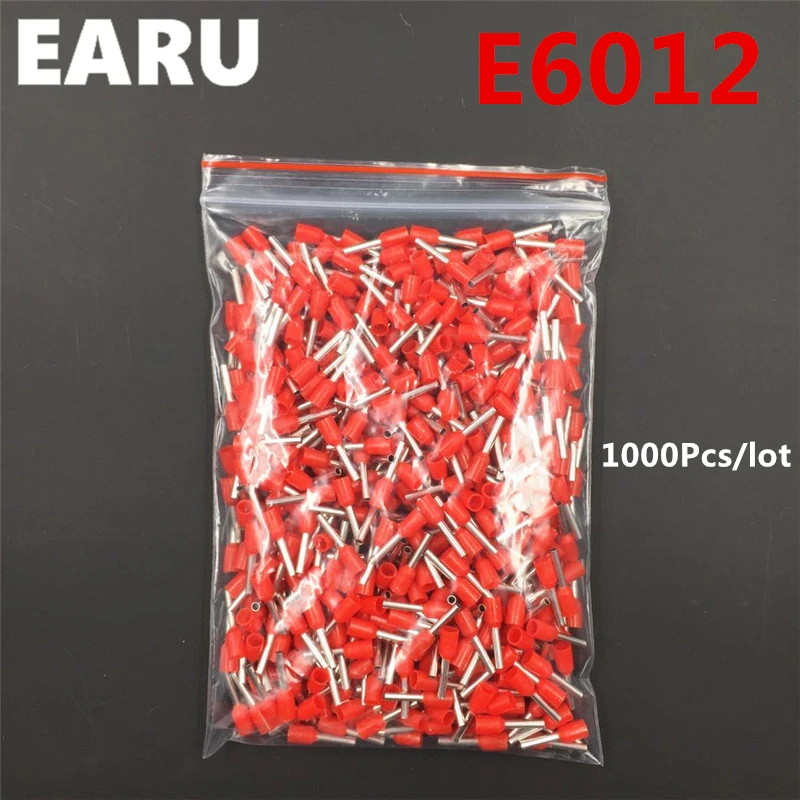 1000 шт. E6012 трубки Изоляционные изолированный терминал 6MM2 10AWG кабель провода разъем изоляционные обжимной E черного, желтого цвета синий и красный цвета зеленый