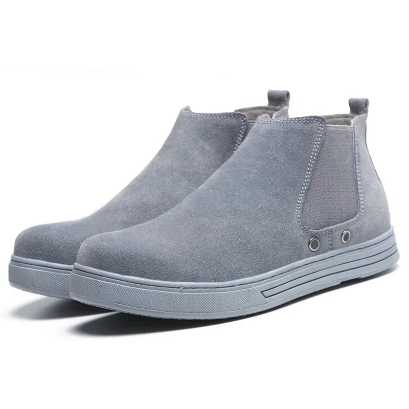 

big size mens casual steel toe caps work safety shoes building site worker shoe soft leather security ankle boots protect male