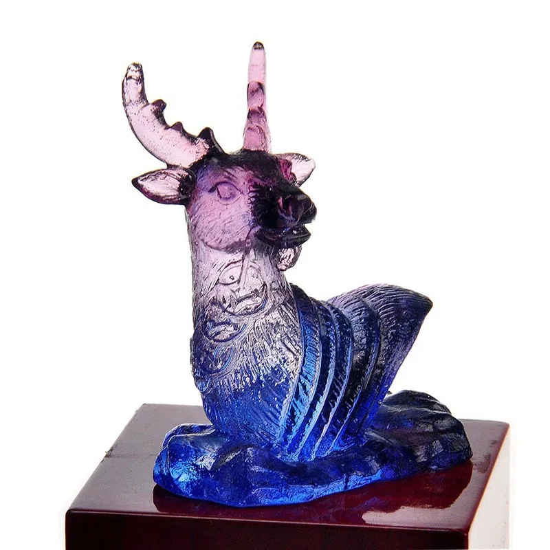 

H&D Feng Shui Liuli GLaze Animal Reindeer Figurine Paperweight Fengshui Table Decoration Christmas Gift(Purple Blue)