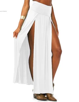 2021 New Arrival High Waisted Sexy Womens Double Slits Summer Solid Long Maxi Skirt Wholesale 51 Valentine's Day Gifts 3