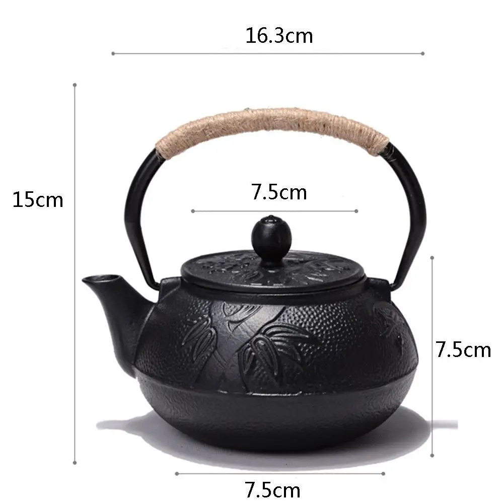 Оптовый 600 мл сливовый бамбуковый чайник с узором чугунный чайник с ручкой без покрытия мини чугунный стальной чайник для кофейни
