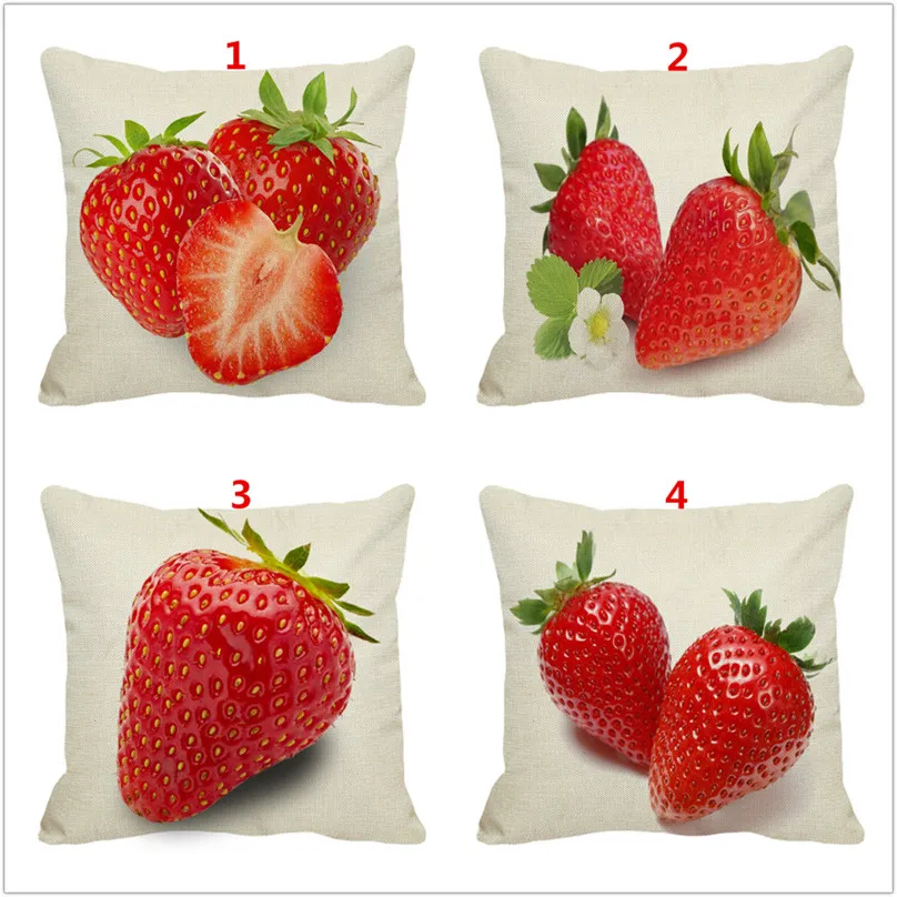 

XUNYU Cartoon Strawberry Pattern Linen Pillow Case Sofa Square Decorative Pillow Cover Cushion Cover 45X45cm AC041