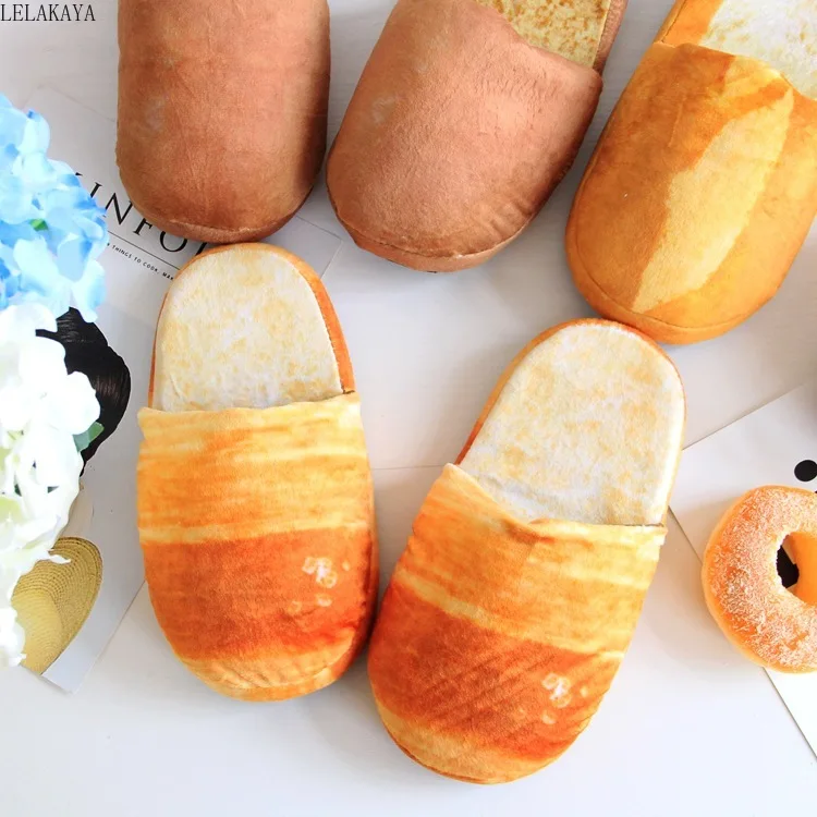 

Simulation Bread Cartoon Couple Slippers Home Autumn Creative Soft Stuffed Animals Indoor Shoes Unisex Warm Non-slip Slippers
