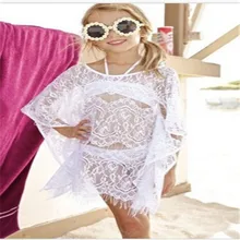 Новинка года; детская одежда купальный костюм для девочек; раздельный купальный костюм из двух предметов с кружевной отделкой; белый купальный костюм Пляжная одежда; W