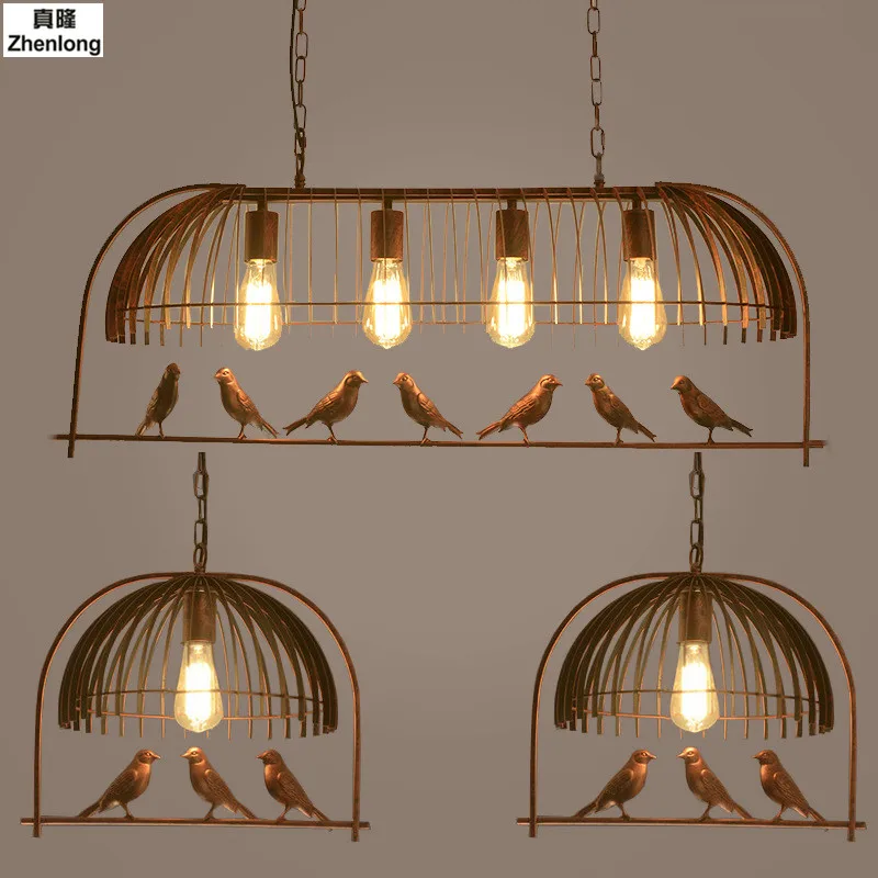 

Creative Bird Cage Restaurant Iron Birds Pendant Lights Vintage Lamp for Kitchen Lighting Dining Room Retro Loft Pendant Lamp