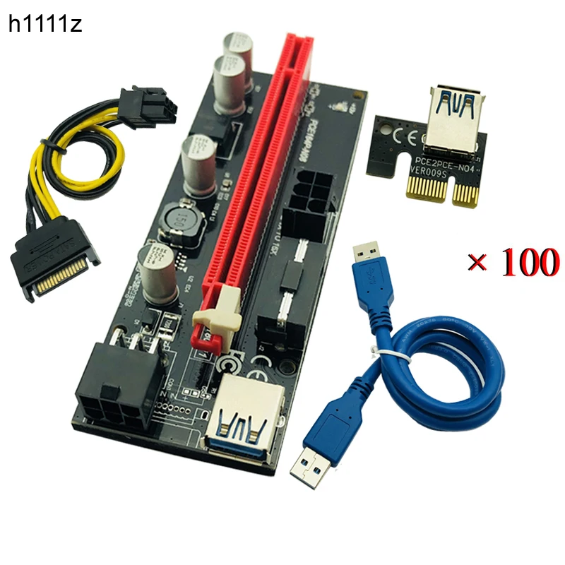 

100PCS 009S USB 3.0 PCI-E Express 1X to 16x Extender Riser Card SATA 15pin Male to 6pin Power Cable for BTC Bitcoin Miner Mining