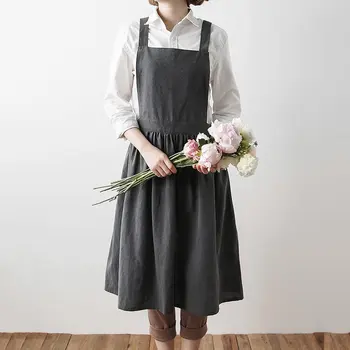 

HOT SALE Aprons Simple Washed Cotton Uniform Adult Aprons for Woman Lady's Kitchen Cooking Gardening Coffee Shop