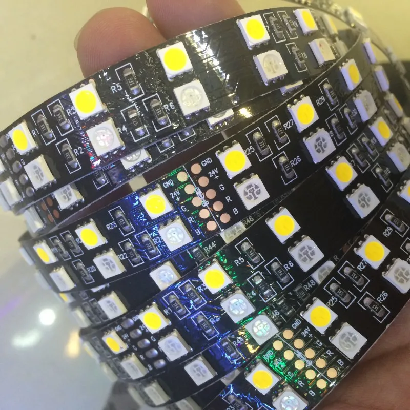 

DC 24V 12V Double Row RGBW led strip Black PCB 5M RGB White / Warm White IP21 IP67 waterproof 120leds/M 600LEDs Rope light