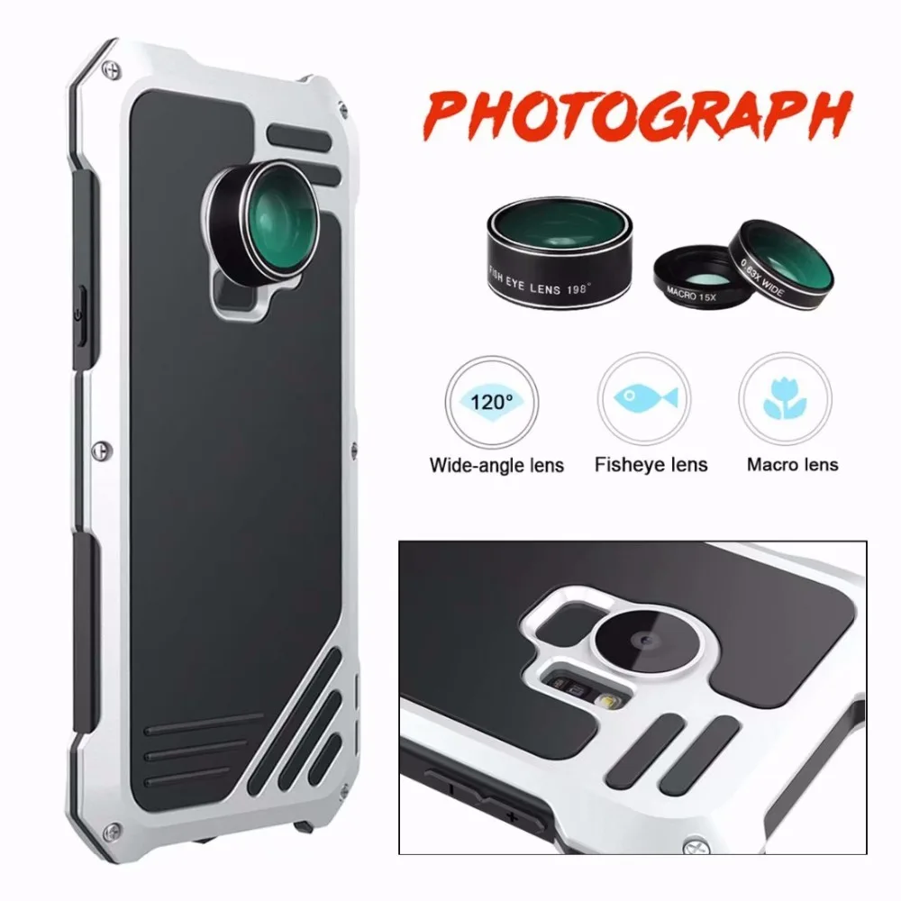 

Dower Me Waterproof Shockproof Metal Aluminum Case Cover With Fisheye Wide Angle Macro Lens For Samsung Galaxy S9/8 Plus S7 Edge
