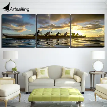 

ArtSailing 3 piece canvas art HD print team water sports kayak sunset paintings for living room wall free shipping UP-1832B
