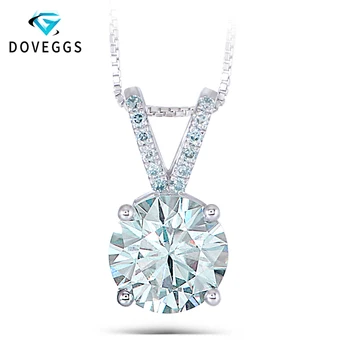 

DovEGGS 3.08CTW 9mm Round Brilliant Slight Blue Moissanite Sterling Solid 925 Silver Pendant Necklace with Accents for Women