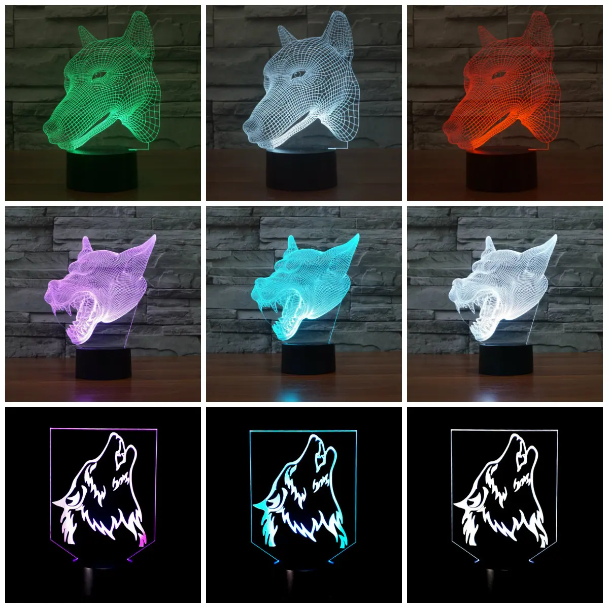 

Novelty 3D Night Light Wolf Shape 7 Color Change LED Light Bedroom Toy Illusion USB Touch Sensor Desk Lamp Gift IY803223