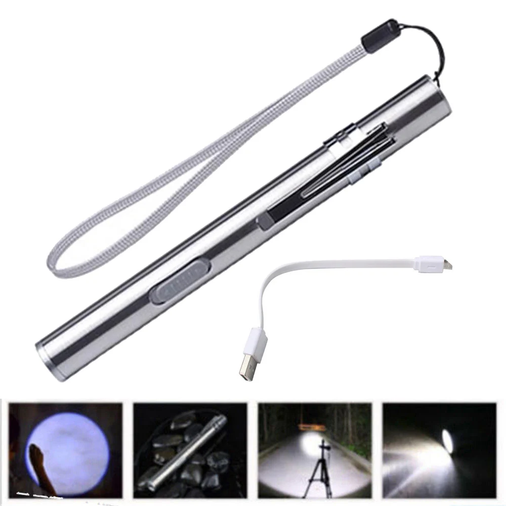 Koop Pocket Tactical Zaklamp Zaklamp LED Pen USB Oplaadbare ingebouwde Batterij Pen Licht Opknoping Met Metalen Clip en USB Kabel
