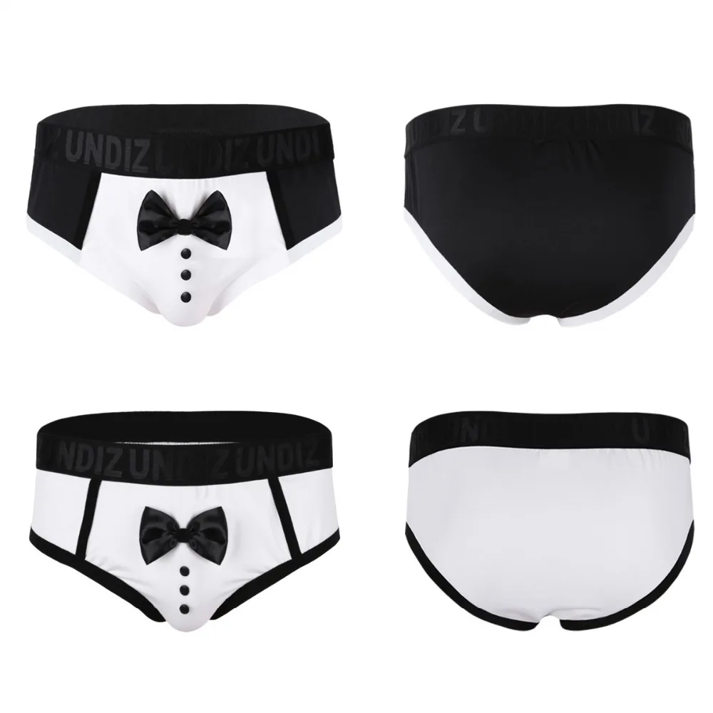 iEFiEL Black Fashion Mens Sexy Lingerie Splice Cute Bow Tie Tuxedo Briefs Underwear Underpants Panties for Lingerie Night