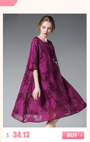 Дизайн женские цветочные кружевные свободные платья размера плюс рукав три четверти женские полые кружевные повседневные платья фиолетового цвета